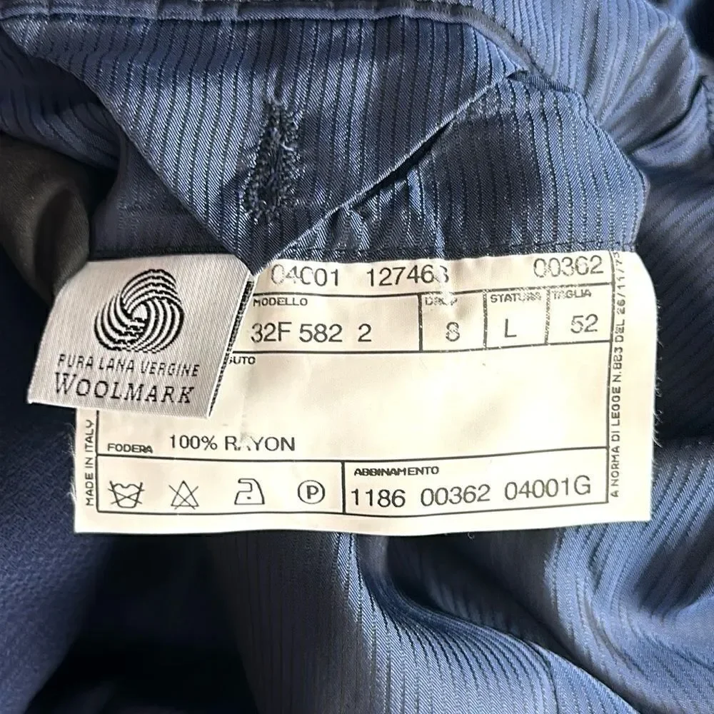 Pal Zileri Wool Blue Suit Jacket Blazer 3 Button Front Double Vented Italy 42L